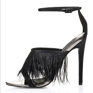 TOPSHOP Rizo' Feather Trim Ankle Strap Sandal